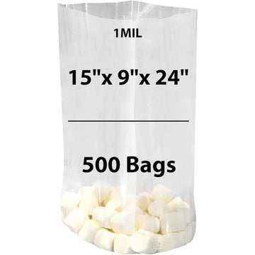LDPE 1 mil 15" X 9" X 24" Clear Gusseted Poly Bags 500 Bags